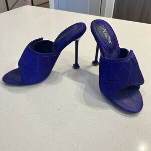 Purple Satin Quilted Mule Heels | Adjustable Velcro Wrap | Size 8 | Statement Sh